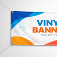 Load image into Gallery viewer, Colorful vinyl banner with text placeholder on a white background
